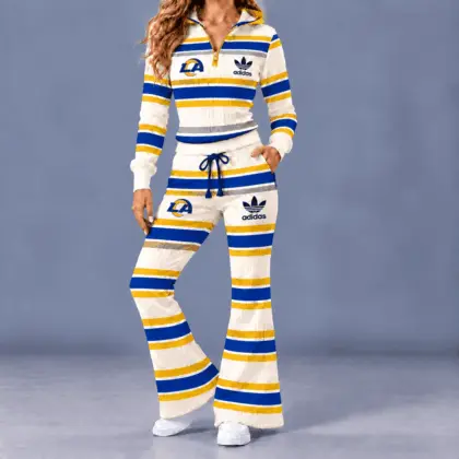 Los Angeles Rams | Premium NFL Vintage Ribbed Stripe Quarter Zip Lounge Set NTH1