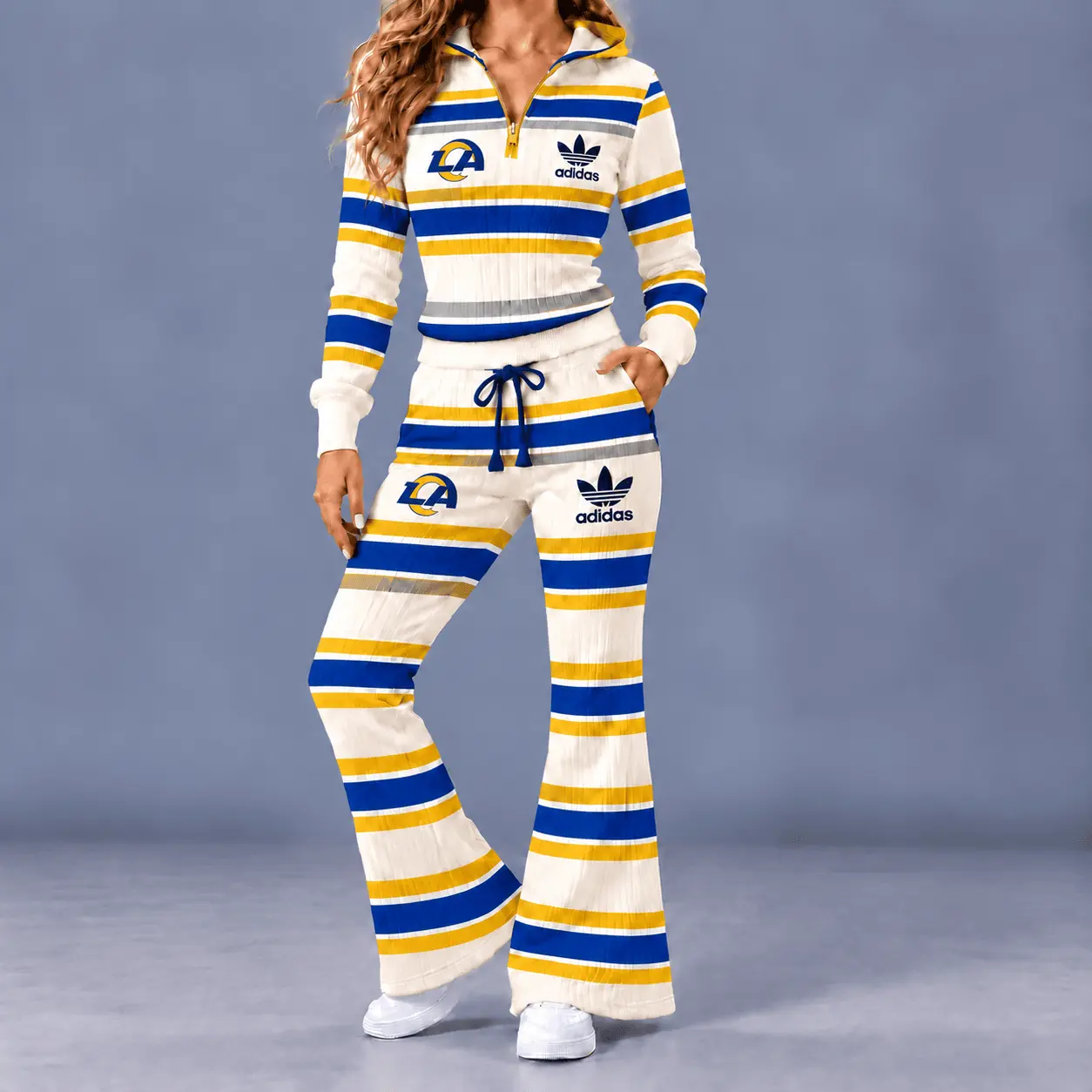 Los Angeles Rams | Premium NFL Vintage Ribbed Stripe Quarter Zip Lounge Set NTH1