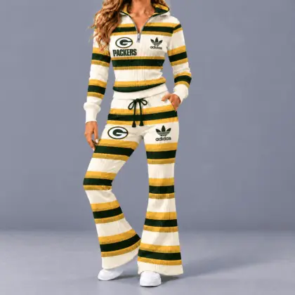 Green Bay Packers | Premium NFL Vintage Ribbed Stripe Quarter Zip Lounge Set NTH1