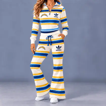 Los Angeles Chargers | Premium NFL Vintage Ribbed Stripe Quarter Zip Lounge Set NTH1