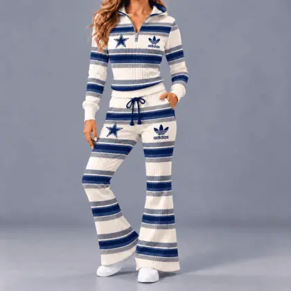 Dallas Cowboys | Premium NFL Vintage Ribbed Stripe Quarter Zip Lounge Set NTH1