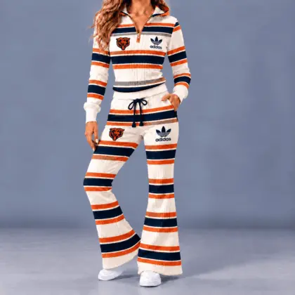 Chicago Bears | Premium NFL Vintage Ribbed Stripe Quarter Zip Lounge Set NTH1