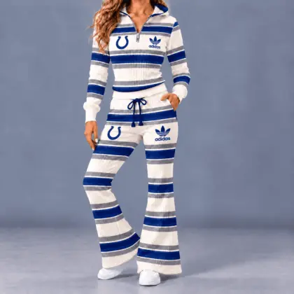 Indianapolis Colts | Premium NFL Vintage Ribbed Stripe Quarter Zip Lounge Set NTH1