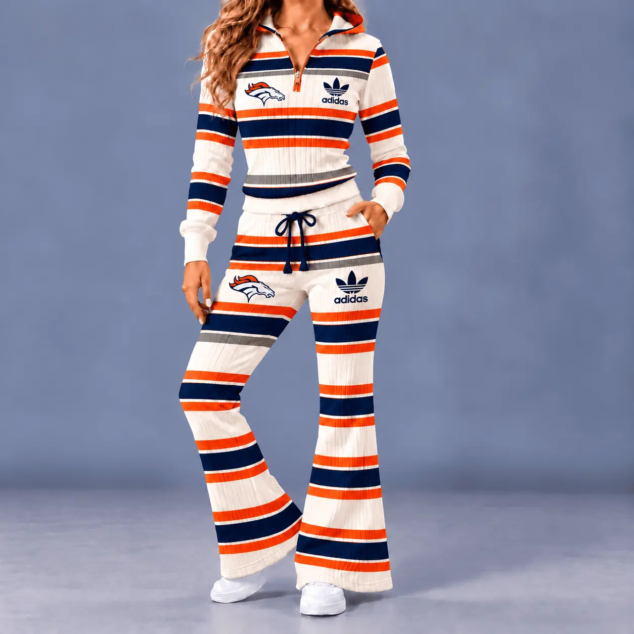 Denver Broncos | Premium NFL Vintage Ribbed Stripe Quarter Zip Lounge Set NTH1