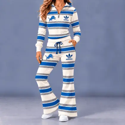 Detroit Lions | Premium NFL Vintage Ribbed Stripe Quarter Zip Lounge Set NTH1