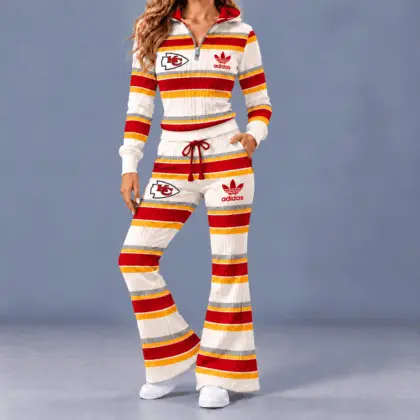 Kansas City Chiefs | Premium NFL Vintage Ribbed Stripe Quarter Zip Lounge Set NTH1