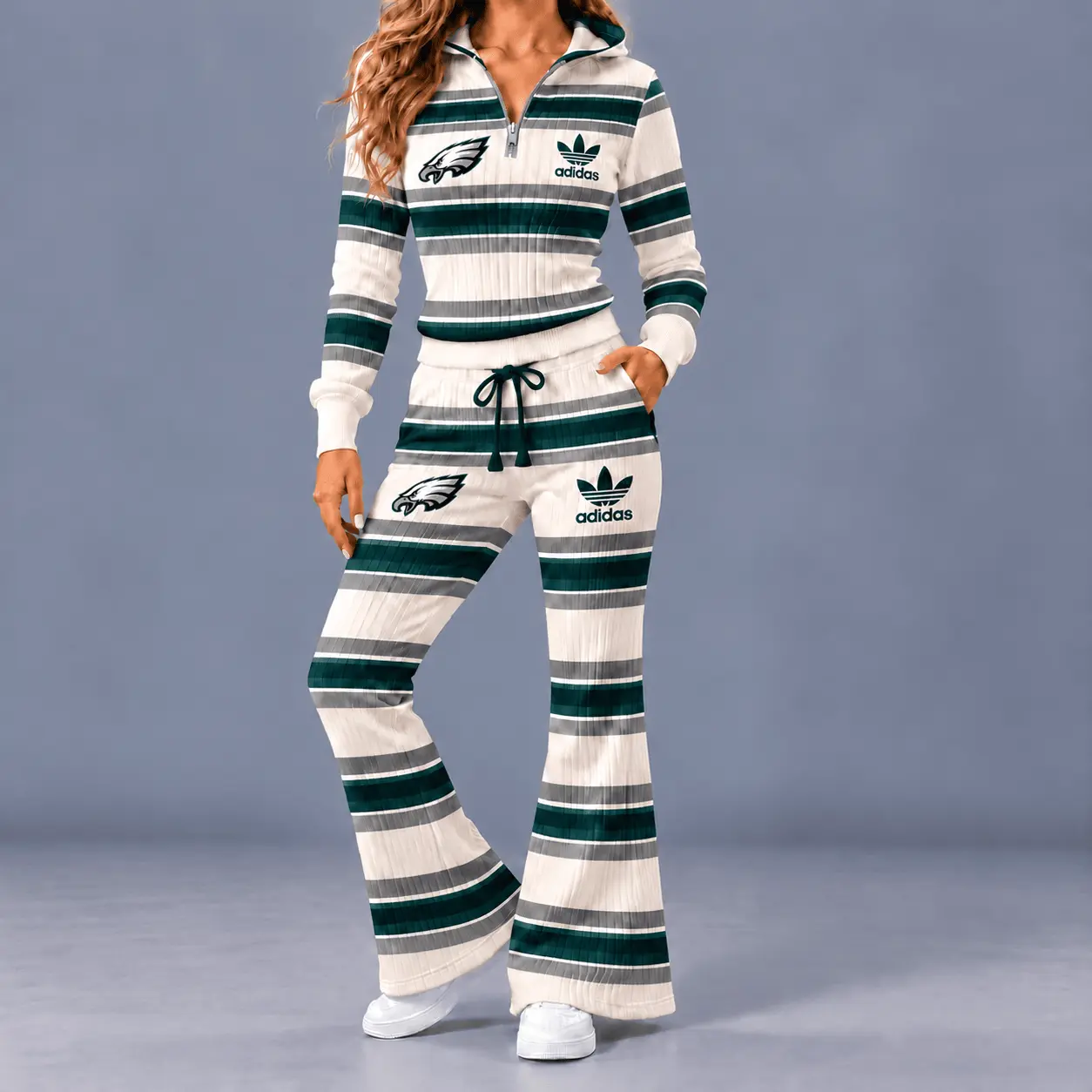 Philadelphia Eagles | Premium NFL Vintage Ribbed Stripe Quarter Zip Lounge Set NTH1