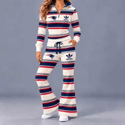 New England Patriots | Premium NFL Vintage Ribbed Stripe Quarter Zip Lounge Set NTH1