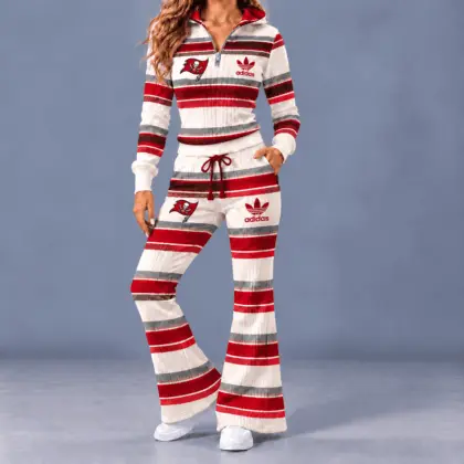 Tampa Bay Buccaneers | Premium NFL Vintage Ribbed Stripe Quarter Zip Lounge Set NTH1