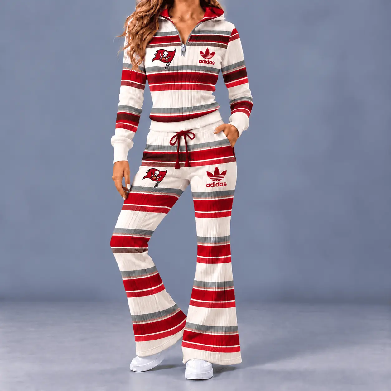 Tampa Bay Buccaneers | Premium NFL Vintage Ribbed Stripe Quarter Zip Lounge Set NTH1