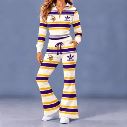 Minnesota Vikings | Premium NFL Vintage Ribbed Stripe Quarter Zip Lounge Set NTH1