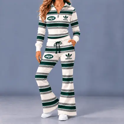 New York Jets | Premium NFL Vintage Ribbed Stripe Quarter Zip Lounge Set NTH1