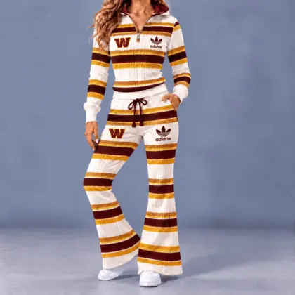 Washington Commanders | Premium NFL Vintage Ribbed Stripe Quarter Zip Lounge Set NTH1