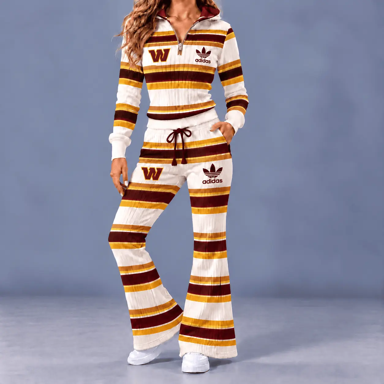 Washington Commanders | Premium NFL Vintage Ribbed Stripe Quarter Zip Lounge Set NTH1