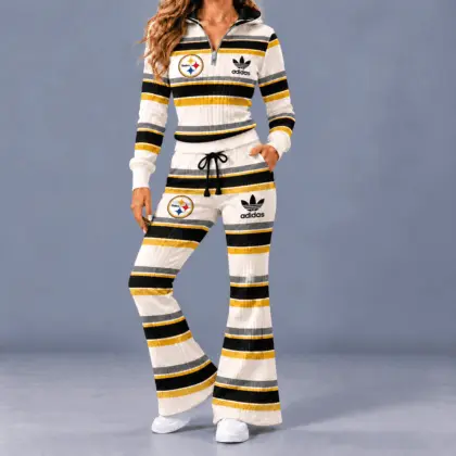 Pittsburgh Steelers | Premium NFL Vintage Ribbed Stripe Quarter Zip Lounge Set NTH1