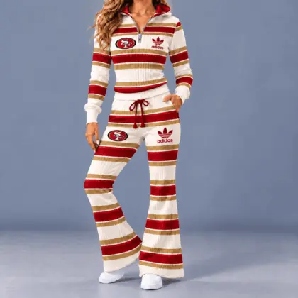 San Francisco 49ers | Premium NFL Vintage Ribbed Stripe Quarter Zip Lounge Set NTH1