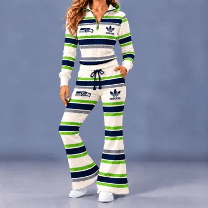 Seattle Seahawks | Premium NFL Vintage Ribbed Stripe Quarter Zip Lounge Set NTH1