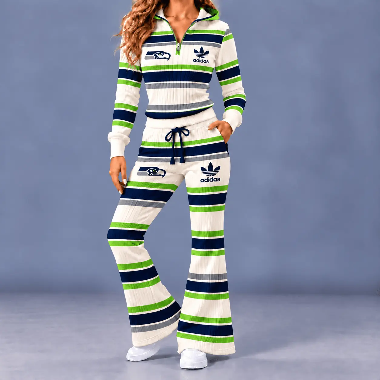 Seattle Seahawks | Premium NFL Vintage Ribbed Stripe Quarter Zip Lounge Set NTH1