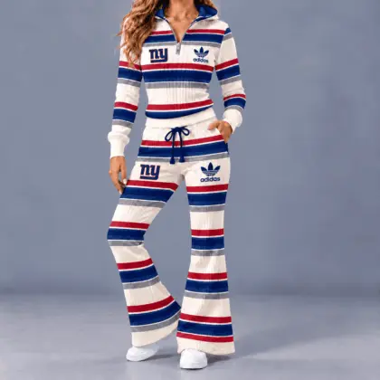New York Giants | Premium NFL Vintage Ribbed Stripe Quarter Zip Lounge Set NTH1