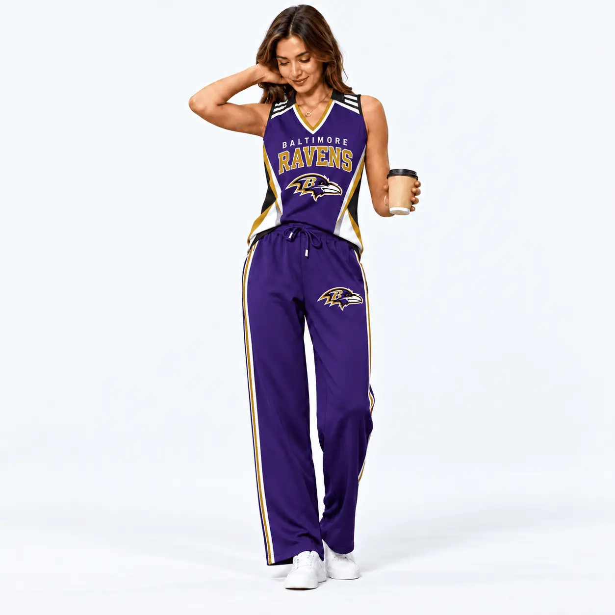 Baltimore Ravens | Premium NFL Women's Sleeveless V-Neck Tracksuit Set NTH1