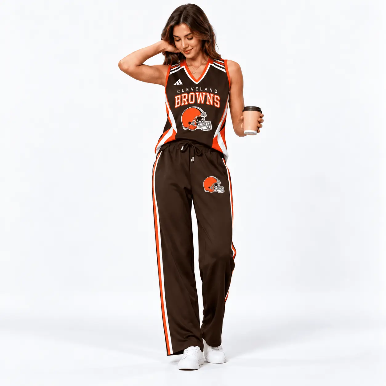 Cleveland Browns | Premium NFL Women's Sleeveless V-Neck Tracksuit Set NTH1