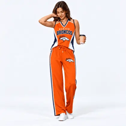 Denver Broncos | Premium NFL Women's Sleeveless V-Neck Tracksuit Set NTH1