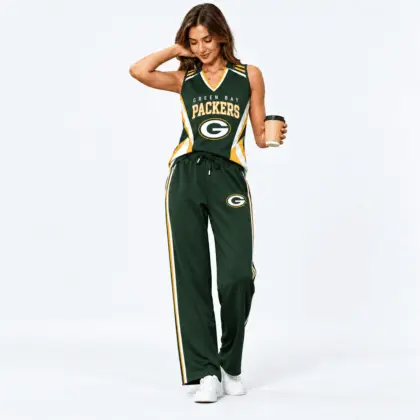 Green Bay Packers | Premium NFL Women's Sleeveless V-Neck Tracksuit Set NTH1