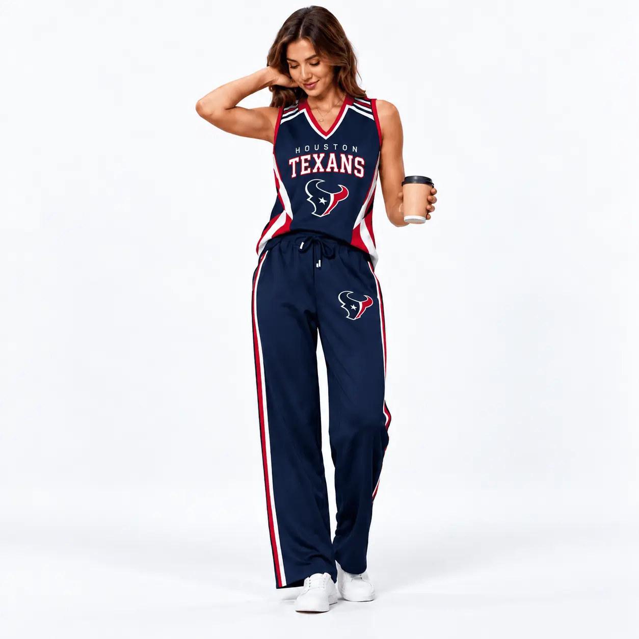Houston Texans | Premium NFL Women's Sleeveless V-Neck Tracksuit Set NTH1