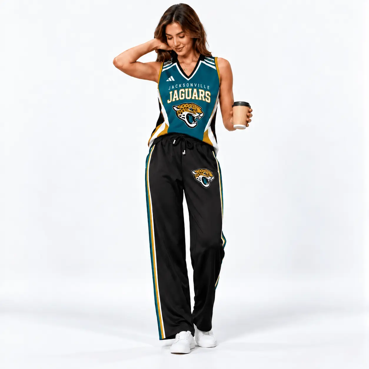 Jacksonville Jaguars | Premium NFL Women's Sleeveless V-Neck Tracksuit Set NTH1