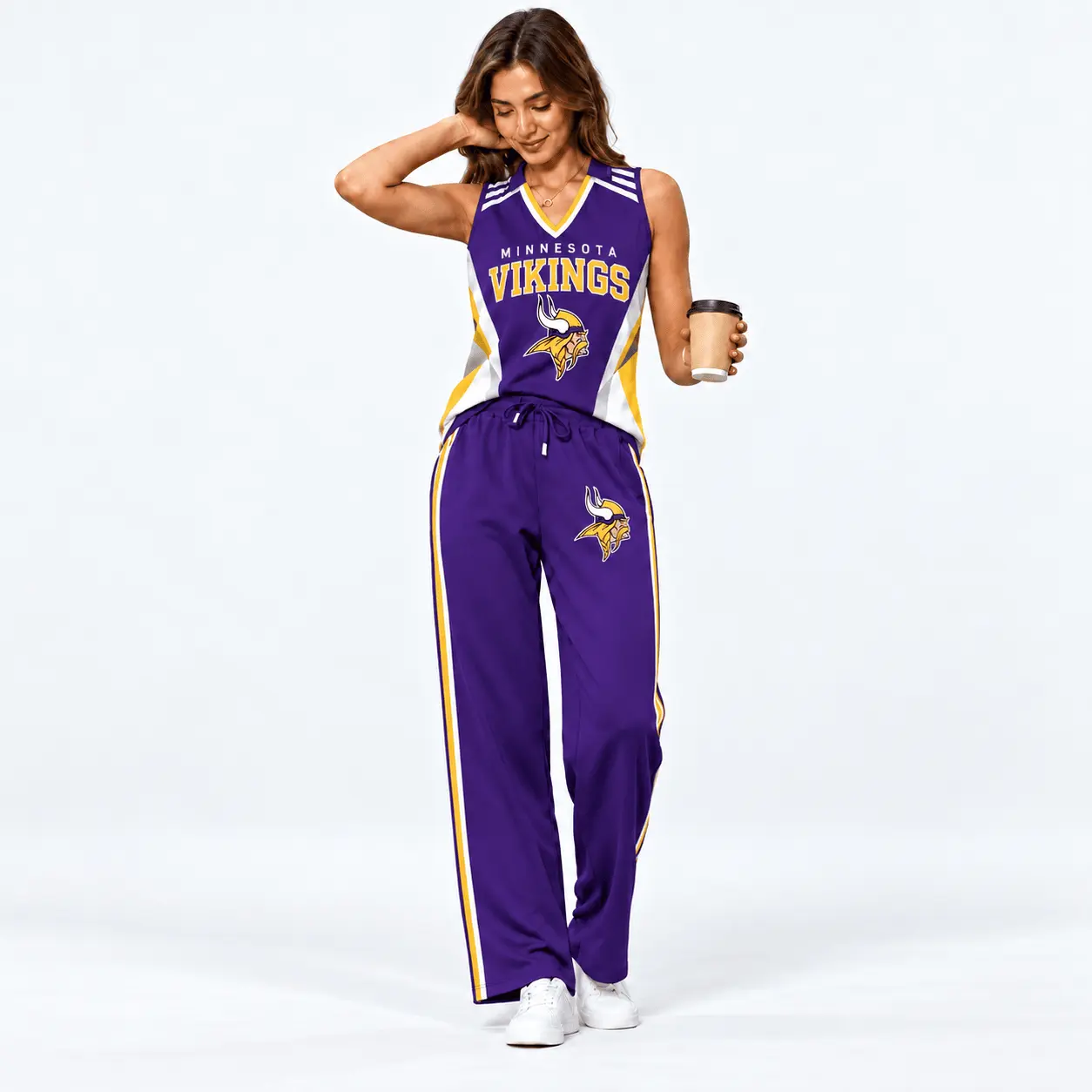 Minnesota Vikings | Premium NFL Women's Sleeveless V-Neck Tracksuit Set NTH1