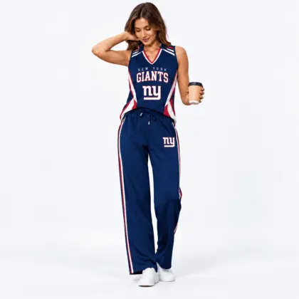 New York Giants | Premium NFL Women's Sleeveless V-Neck Tracksuit Set NTH1