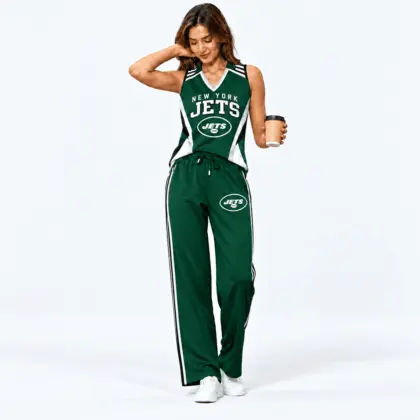 New York Jets | Premium NFL Women's Sleeveless V-Neck Tracksuit Set NTH1