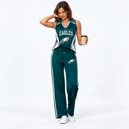 Philadelphia Eagles | Premium NFL Women's Sleeveless V-Neck Tracksuit Set NTH1