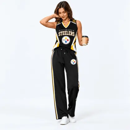 Pittsburgh Steelers | Premium NFL Women's Sleeveless V-Neck Tracksuit Set NTH1