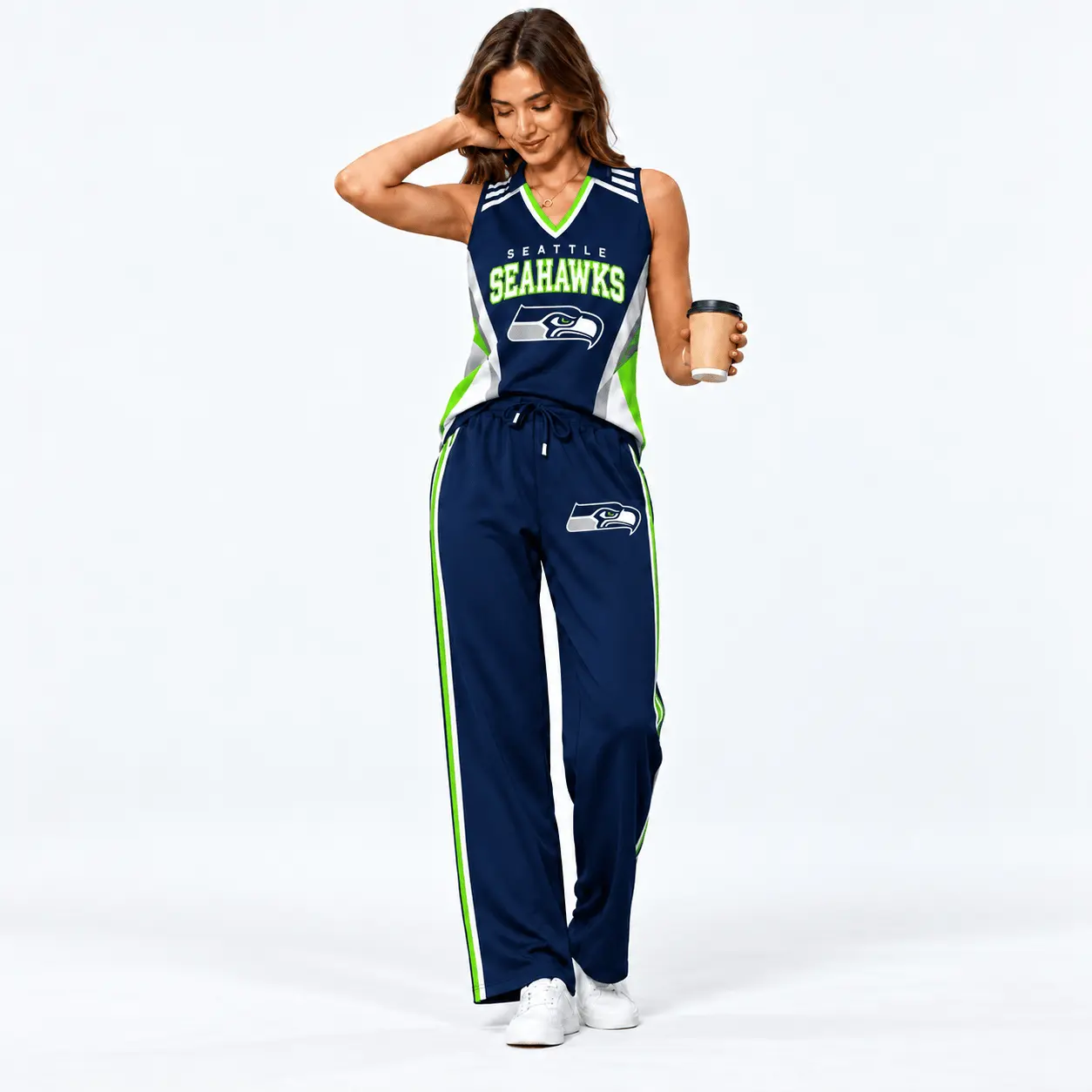 Seattle Seahawks | Premium NFL Women's Sleeveless V-Neck Tracksuit Set NTH1