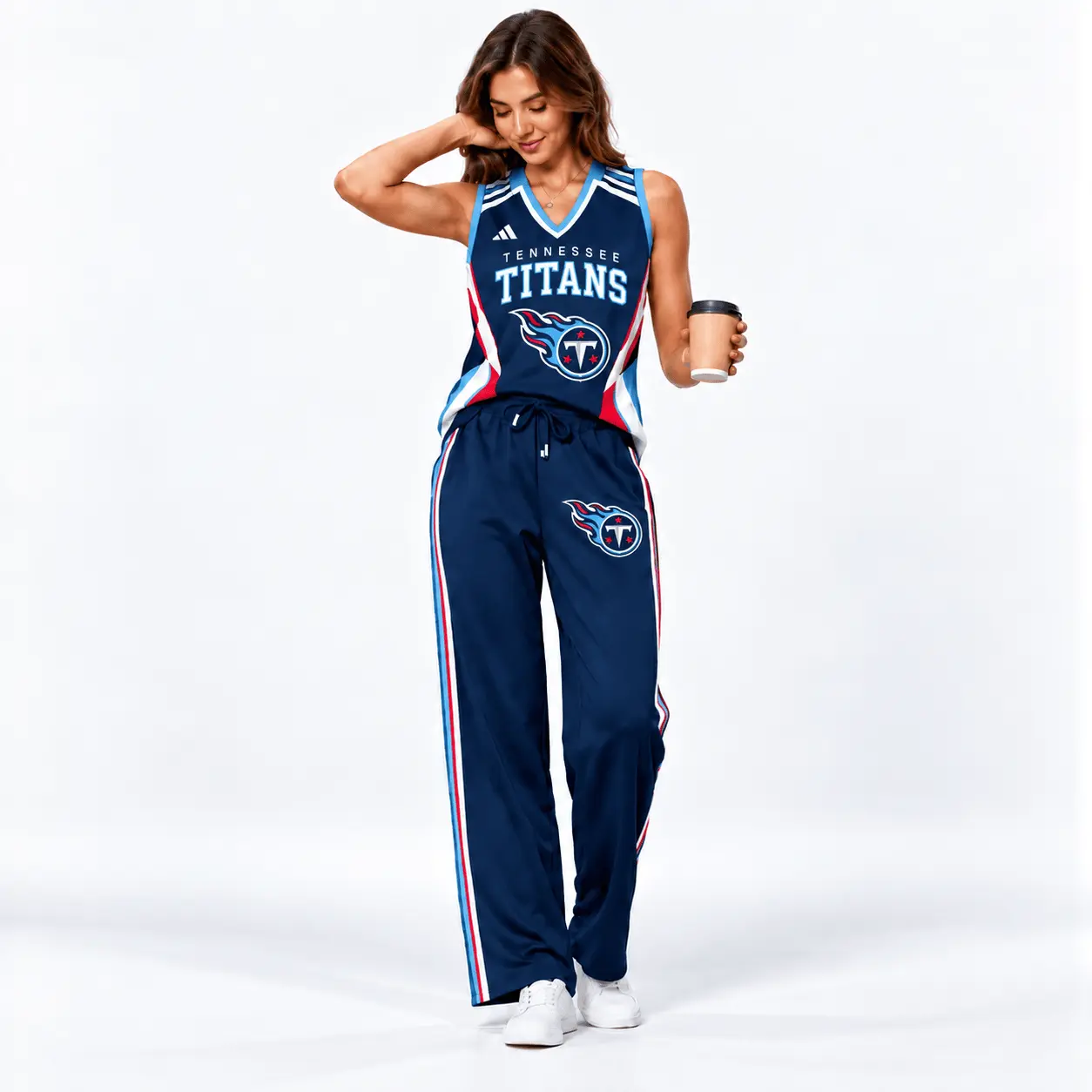 Tennessee Titans | Premium NFL Women's Sleeveless V-Neck Tracksuit Set NTH1