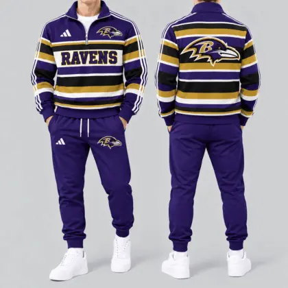 Baltimore Ravens | Premium NFL Vintage Horizontal Stripe Quarter Zip Tracksuit NTH1