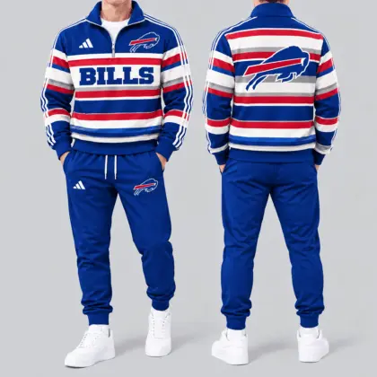 Buffalo Bills | Premium NFL Vintage Horizontal Stripe Quarter Zip Tracksuit NTH1