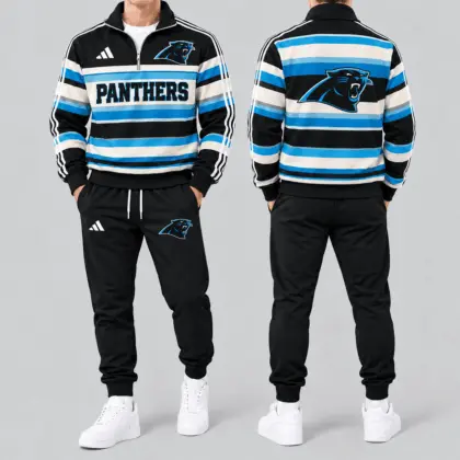 Carolina Panthers | Premium NFL Vintage Horizontal Stripe Quarter Zip Tracksuit NTH1