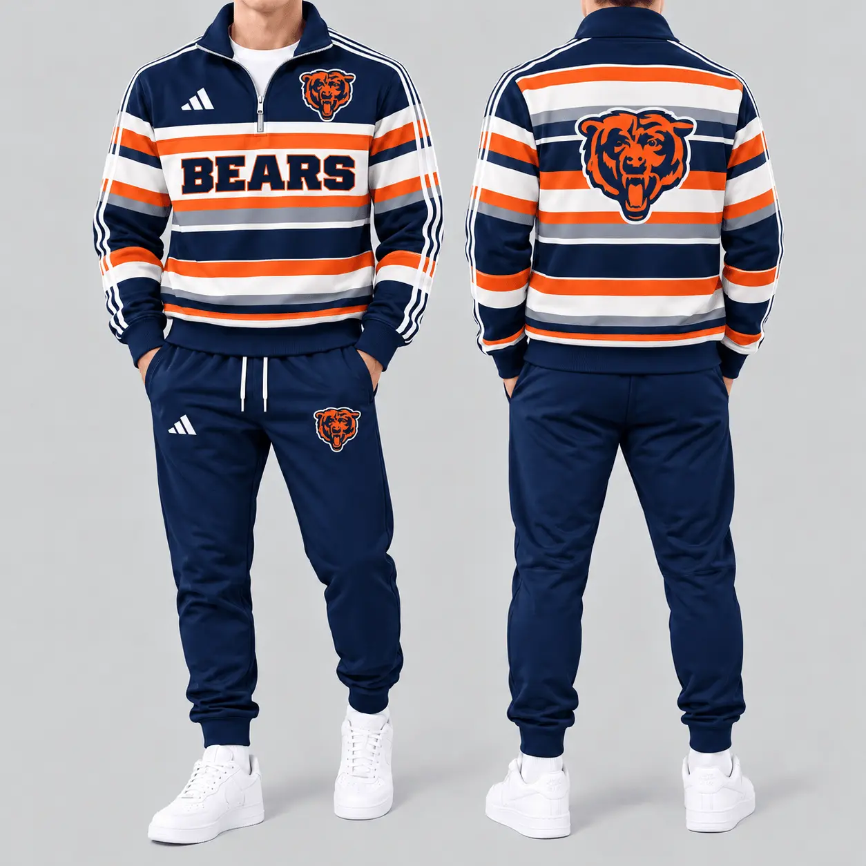 Chicago Bears | Premium NFL Vintage Horizontal Stripe Quarter Zip Tracksuit NTH1
