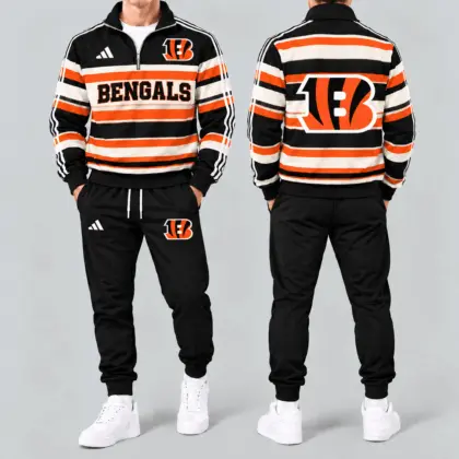 Cincinnati Bengals | Premium NFL Vintage Horizontal Stripe Quarter Zip Tracksuit NTH1