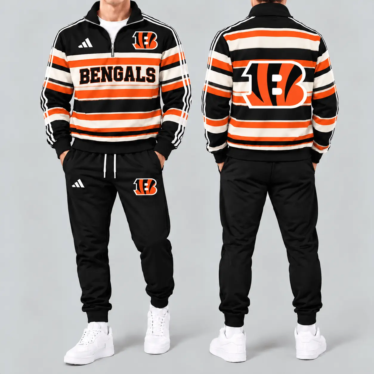 Cincinnati Bengals | Premium NFL Vintage Horizontal Stripe Quarter Zip Tracksuit NTH1