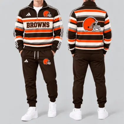 Cleveland Browns | Premium NFL Vintage Horizontal Stripe Quarter Zip Tracksuit NTH1