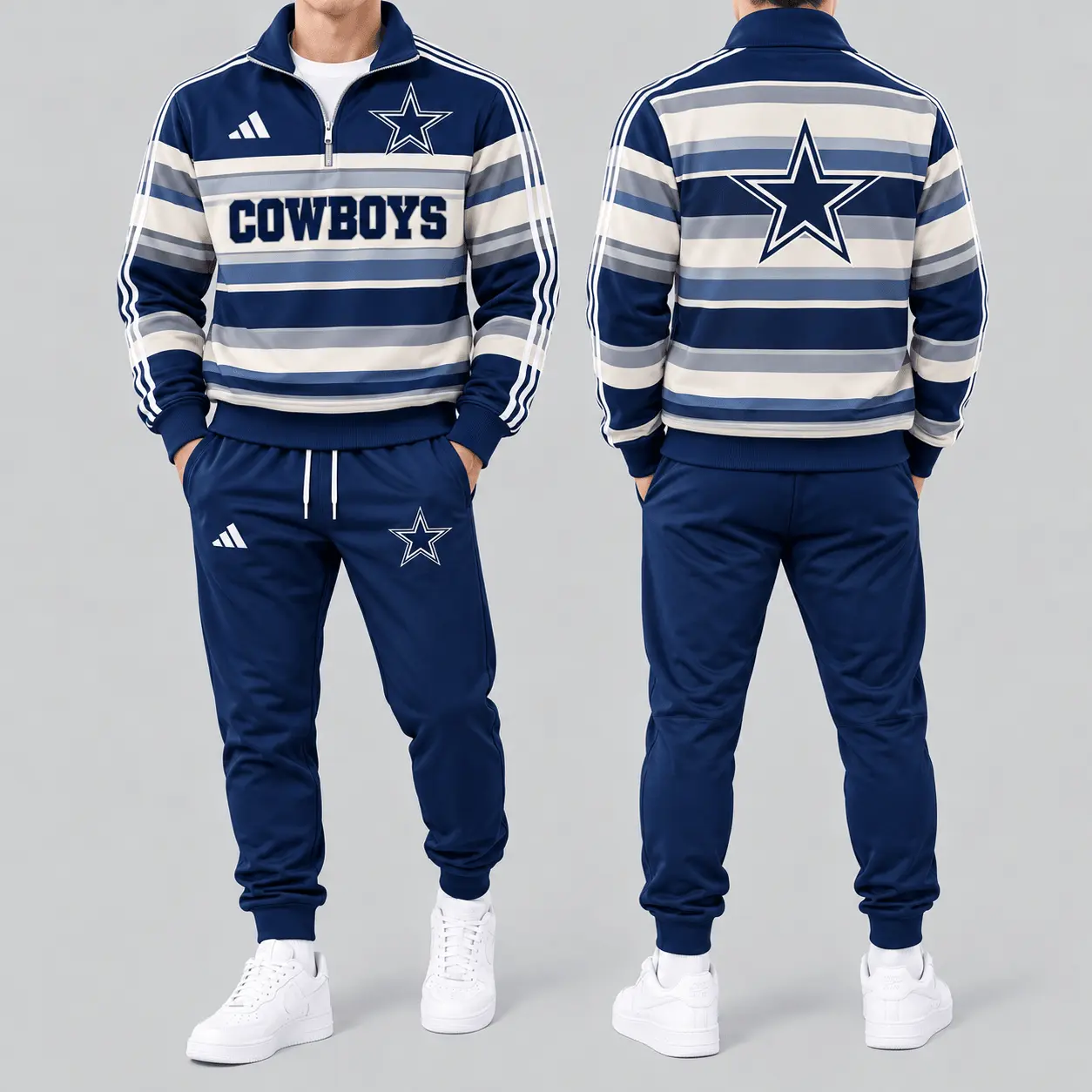 Dallas Cowboys | Premium NFL Vintage Horizontal Stripe Quarter Zip Tracksuit NTH1 - Image 2