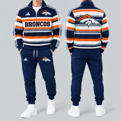 Denver Broncos | Premium NFL Vintage Horizontal Stripe Quarter Zip Tracksuit NTH1