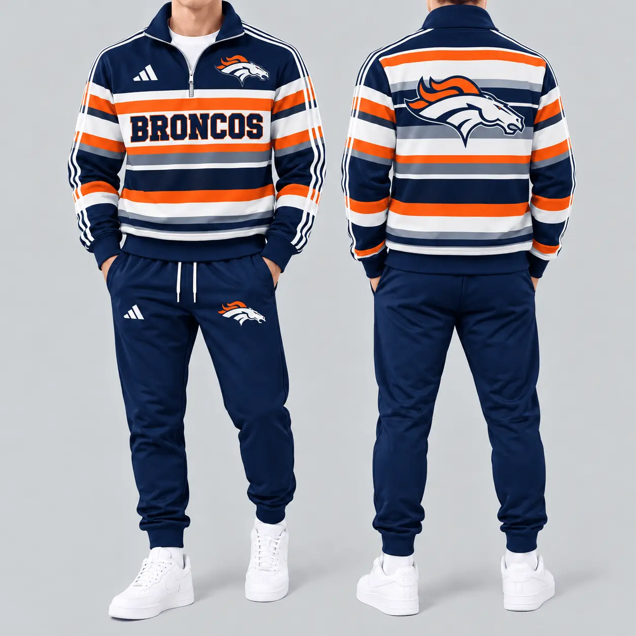 Denver Broncos | Premium NFL Vintage Horizontal Stripe Quarter Zip Tracksuit NTH1