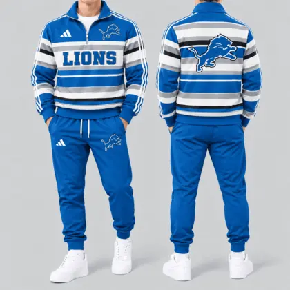 Detroit Lions | Premium NFL Vintage Horizontal Stripe Quarter Zip Tracksuit NTH1