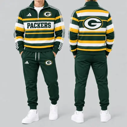 Green Bay Packers | Premium NFL Vintage Horizontal Stripe Quarter Zip Tracksuit NTH1