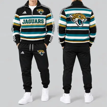 Jacksonville Jaguars | Premium NFL Vintage Horizontal Stripe Quarter Zip Tracksuit NTH1