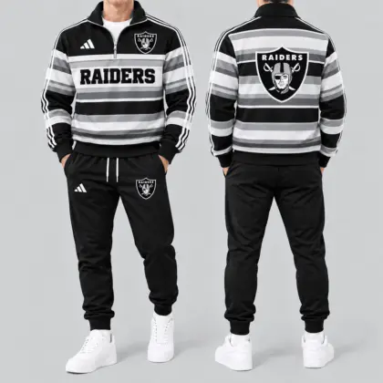Las Vegas Raiders | Premium NFL Vintage Horizontal Stripe Quarter Zip Tracksuit NTH1